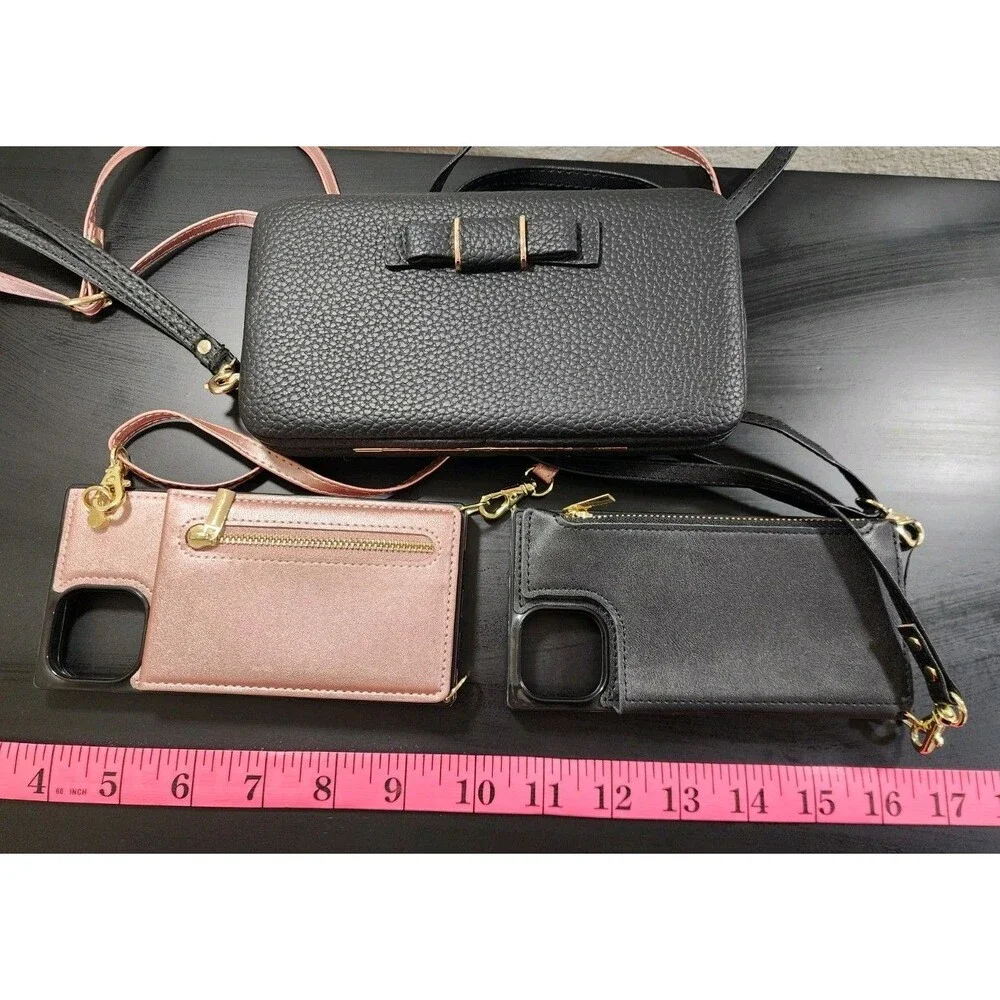 Cell Phone 3 Pc Lot Pink Black Protector Carrying Case Straps Wallet Durable