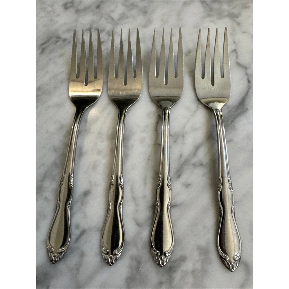 Simeon L & George H Rogers Oneida Ltd HOMESTEAD Stainless Four Salad Forks