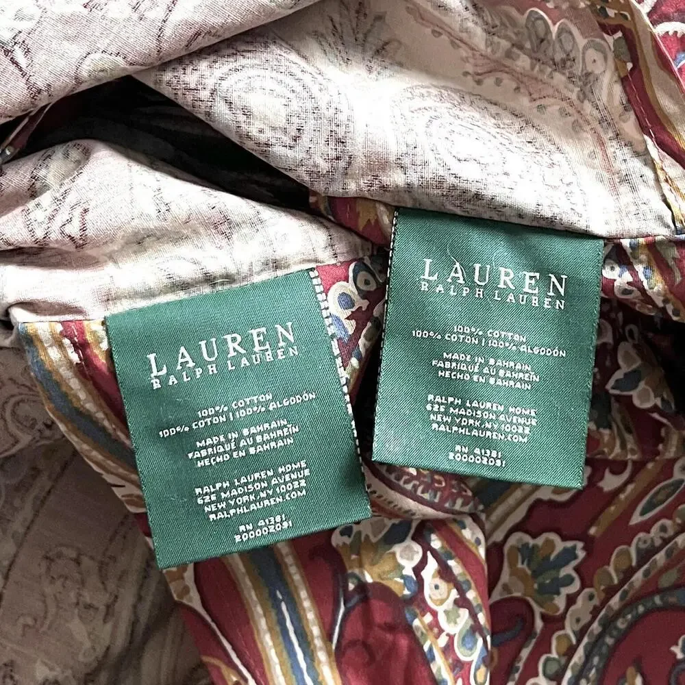 Set Of 2 LRL Ralph Lauren Nantucket Red Paisley Standard Pillowcase