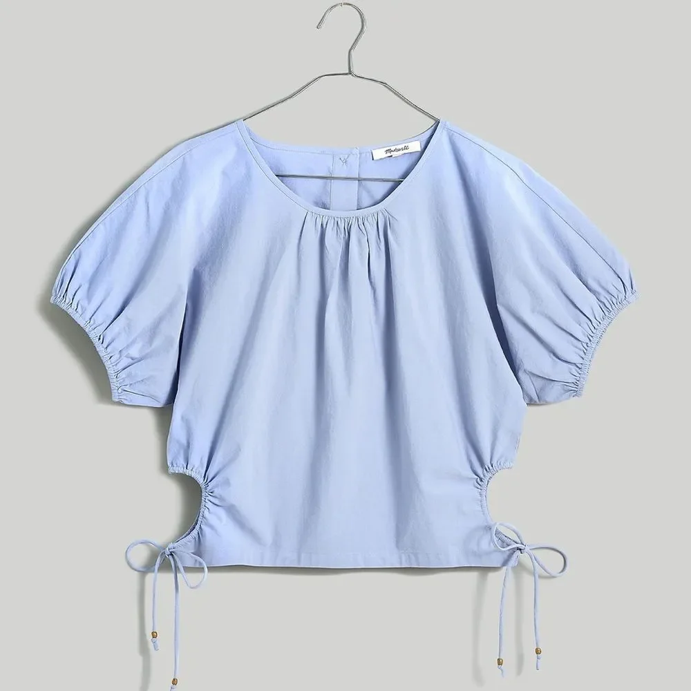 Madewell NWT Embroidered Poplin Puff-Sleeve Cutout Crop Top XXS