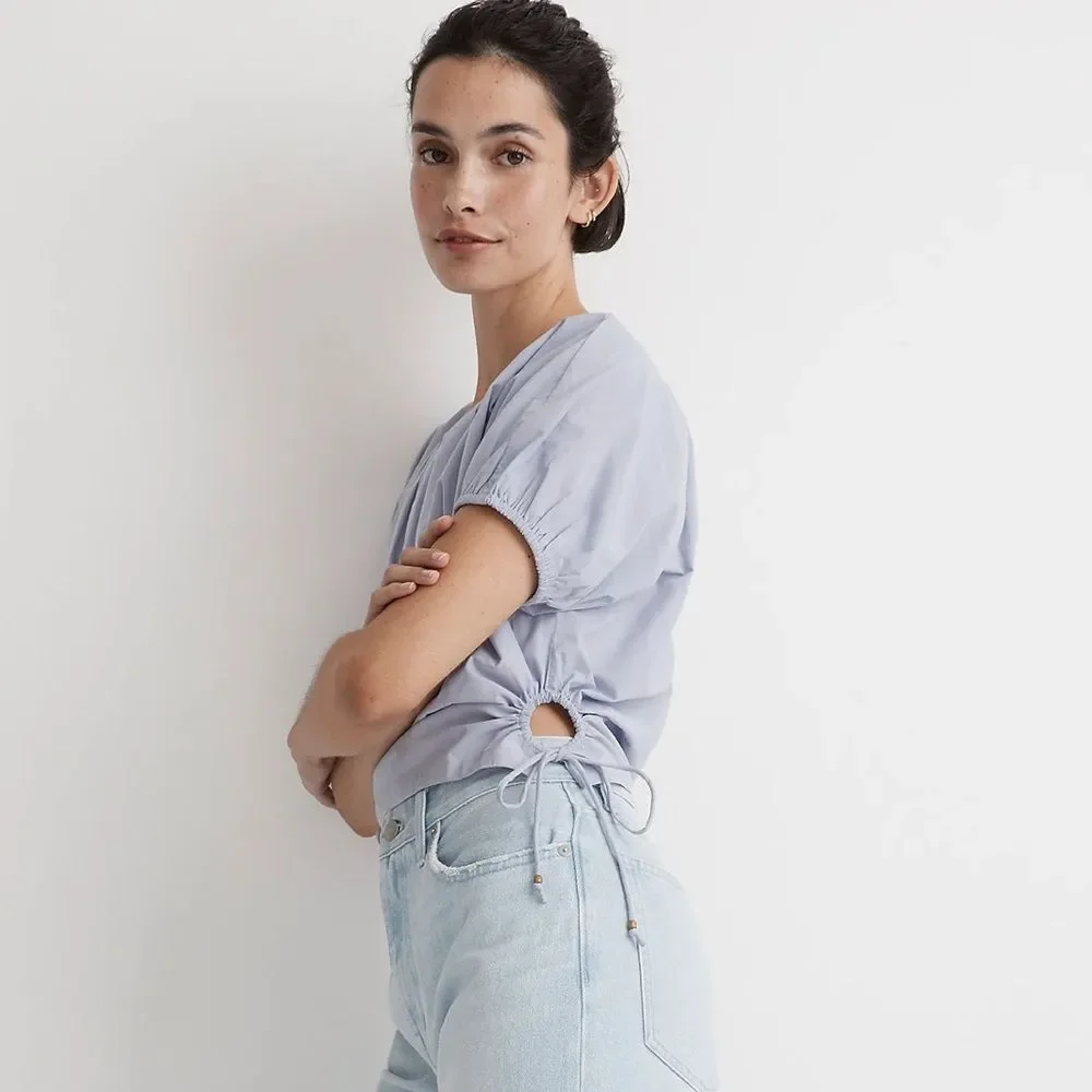Madewell NWT Embroidered Poplin Puff-Sleeve Cutout Crop Top XXS