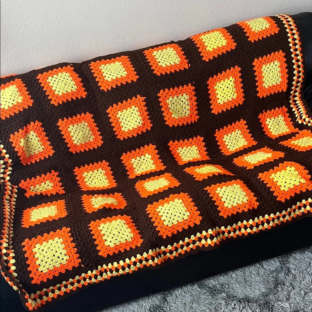 Granny Square Boho Crochet Blanket Cottagecore Country Cabin Farmhouse Rustic