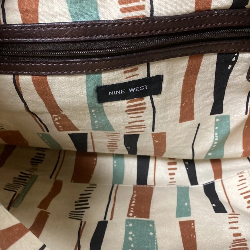 Nine West Boho Beaded Linen Tote Shoulder Bag with Gemstone Accents