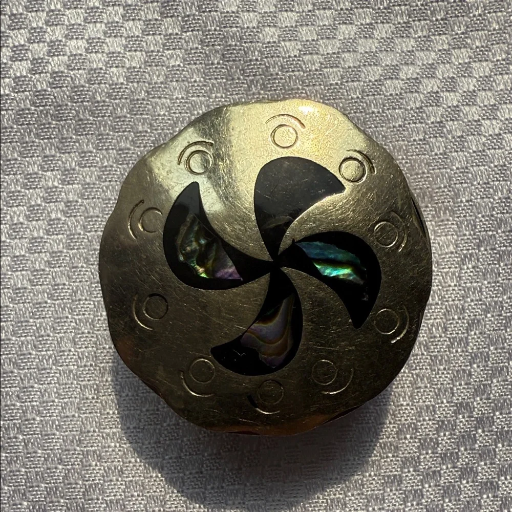 Vintage Alpaca Mexican Silver & Abalone Shell Pill Box