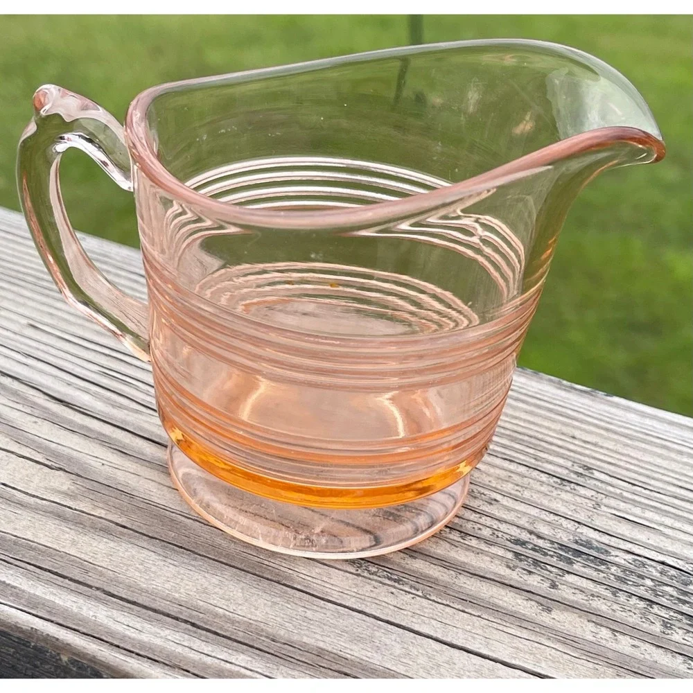 Pink Depression Glass Creamer Banded 1920s-1930s Vintage Collectible 4.5