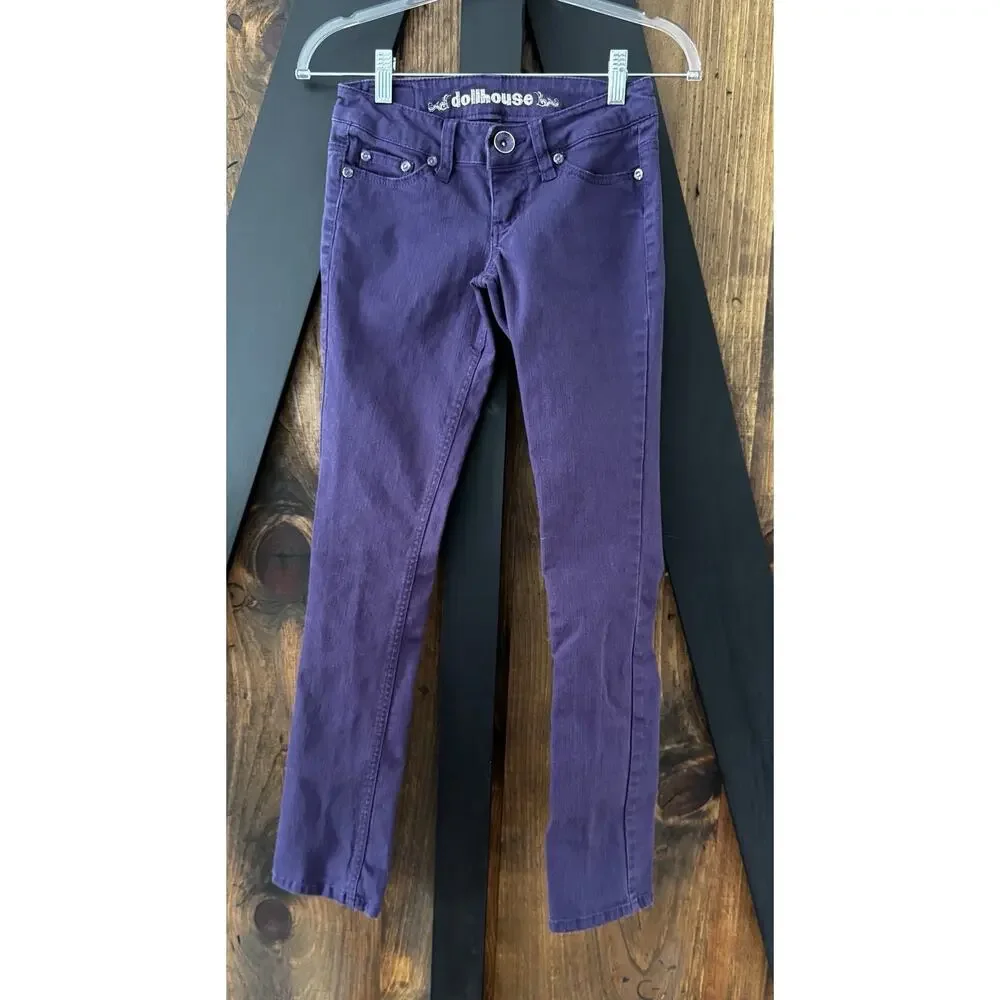 Dollhouse Vintage Y2K Juniors 00 Purple Slim Jeans