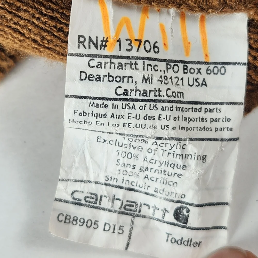 CARHARTT Beanie Hat Toddler Brown Knit Logo
