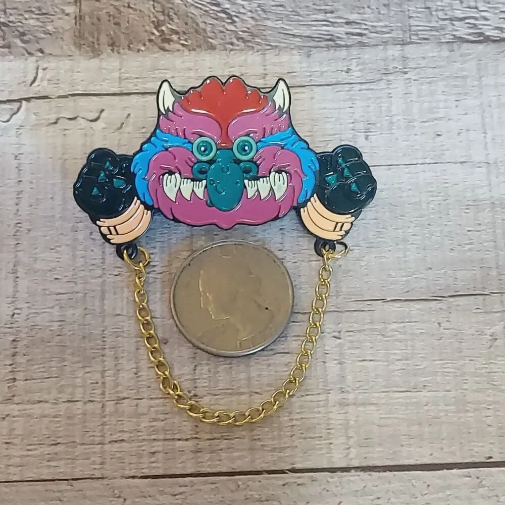 My Pet Monster Pin with Real Chain Fun Enamel Pin Metal Badge