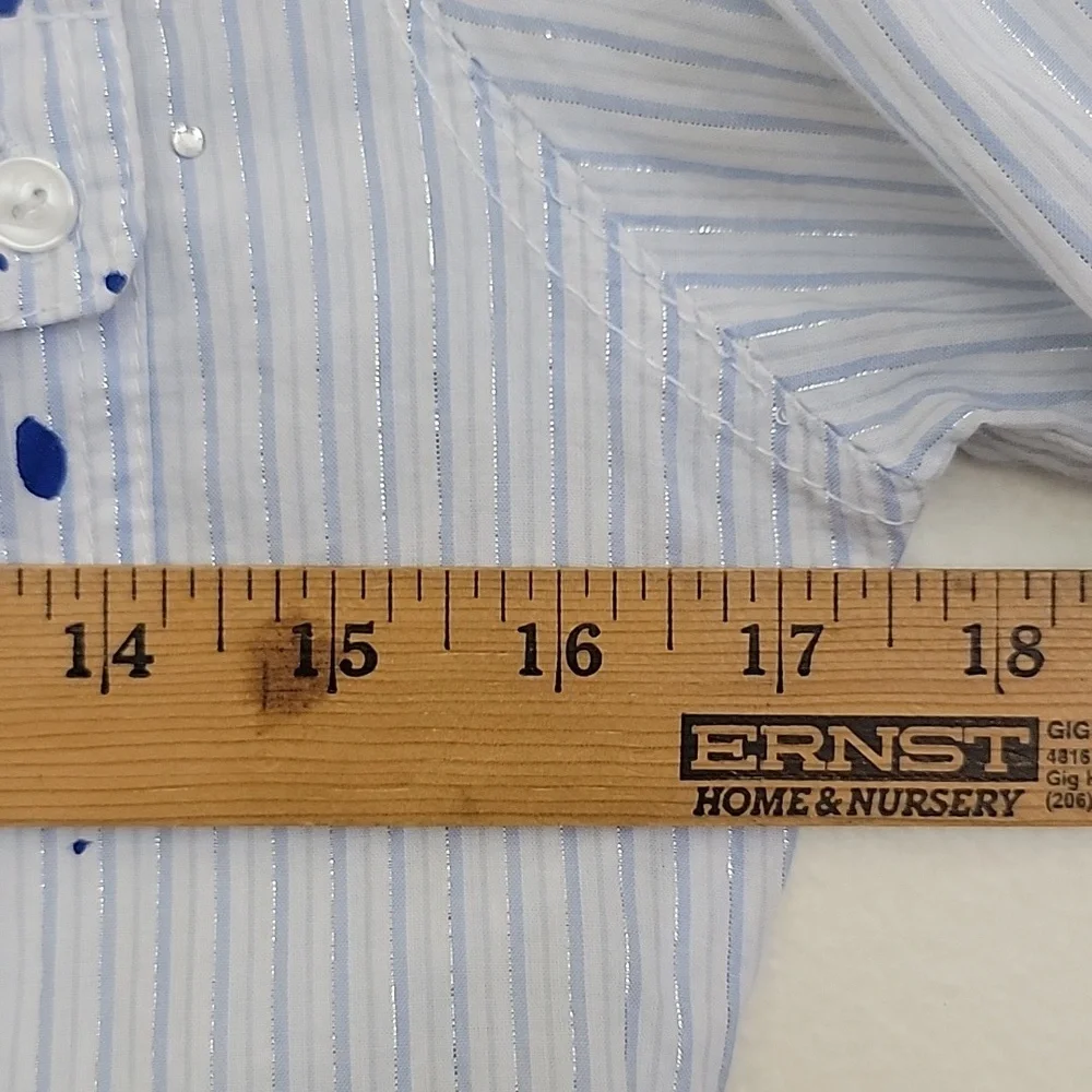Justice Blue & Silver Striped Paint Splatter Long Sleeve Shirt Girls