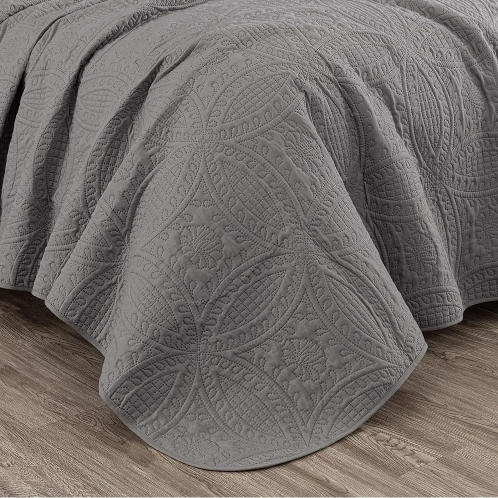 Chezmoi Collection Austin 3Piece Oversized Bedspread Coverlet Set Queen Gray New