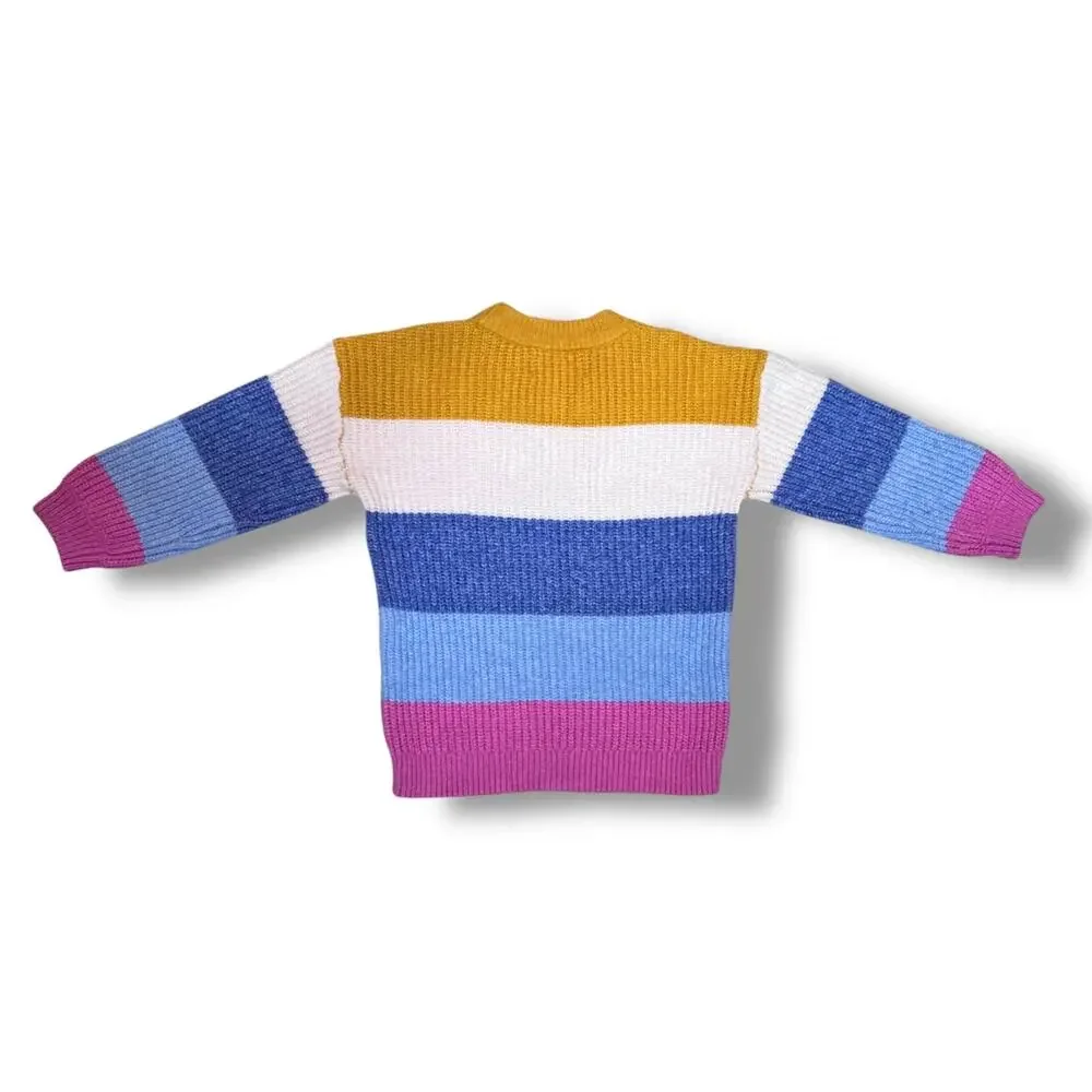 Old Navy Girls Sweater 4T Multi Colorblock Stripe Thick Knit Crewneck Pullover