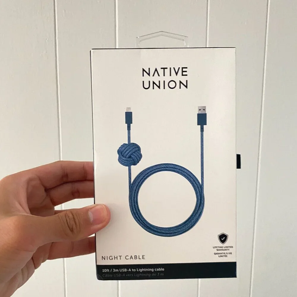 Native Union Night Cable USB-A Cable 10ft Indigo Blue for iPhone iPad Reinforced