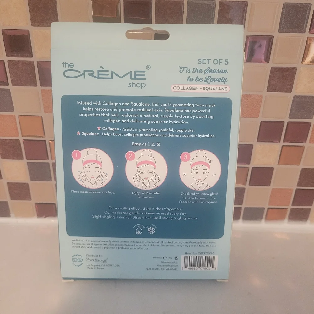 The Crème Shop Essence Sheet Masks (5) Collagen and Squalane Limited Edition New