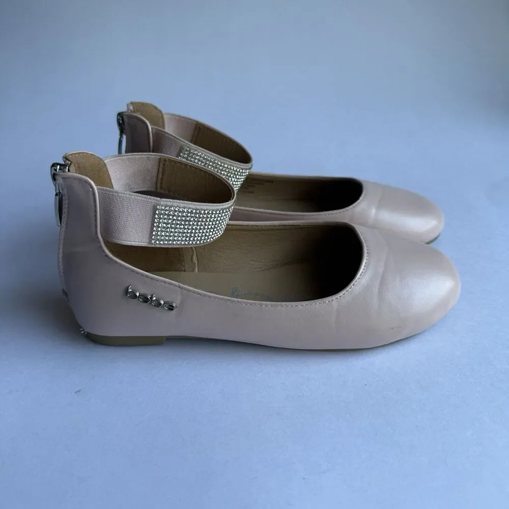 Bebe Girls' Shoes - Ballet Flats w/Rhinestone Studded Ankle Straps sz 1 big girl