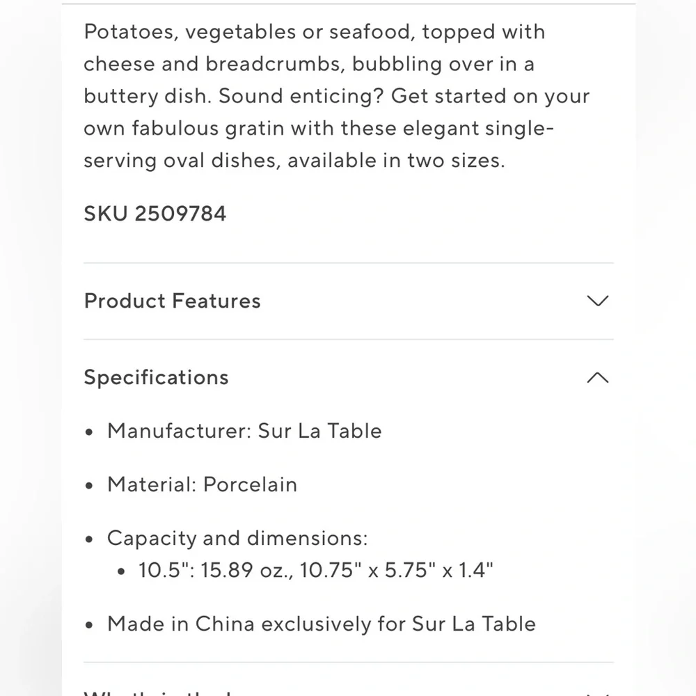 Sur La Table Elegant White Gratin  10.5 inches