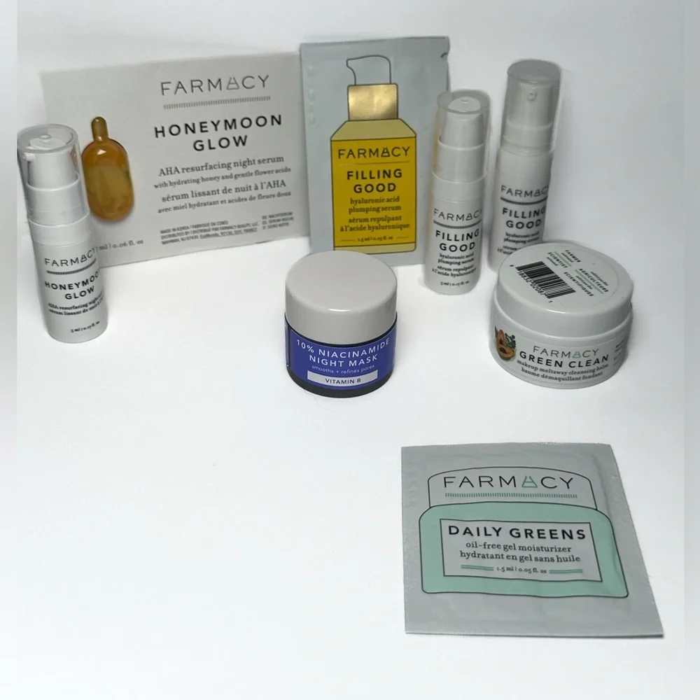 🆕 8 pc FARMACY Skincare Set w/ 💜Green Clean, Night Mask, HA Serum & Night Serum