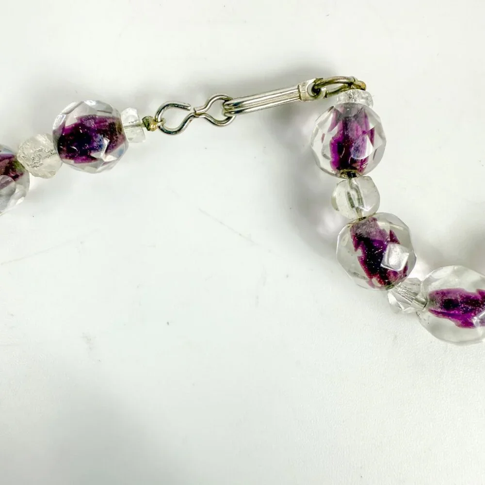 Purple Czech Cut Crystal Bead Necklace Faceted Graduated