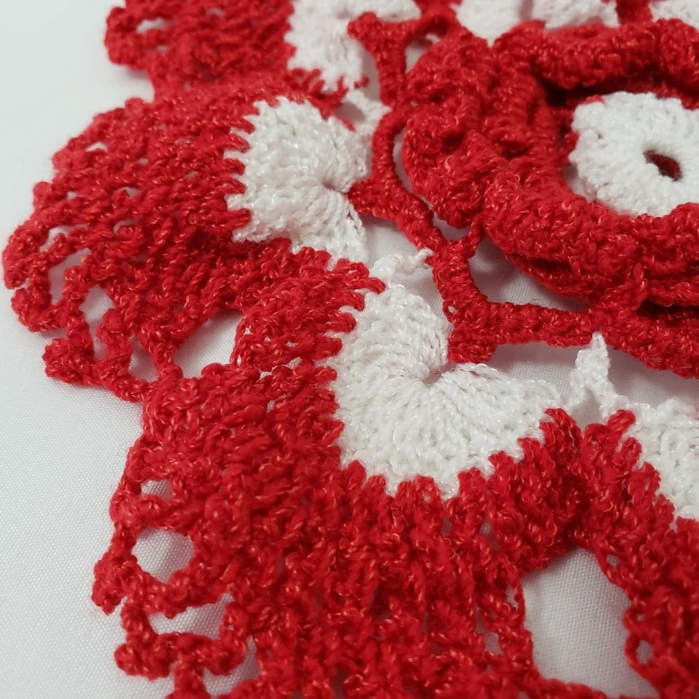 Vintage Crochet Doilies Red White Green 7 Inches Set Of 5