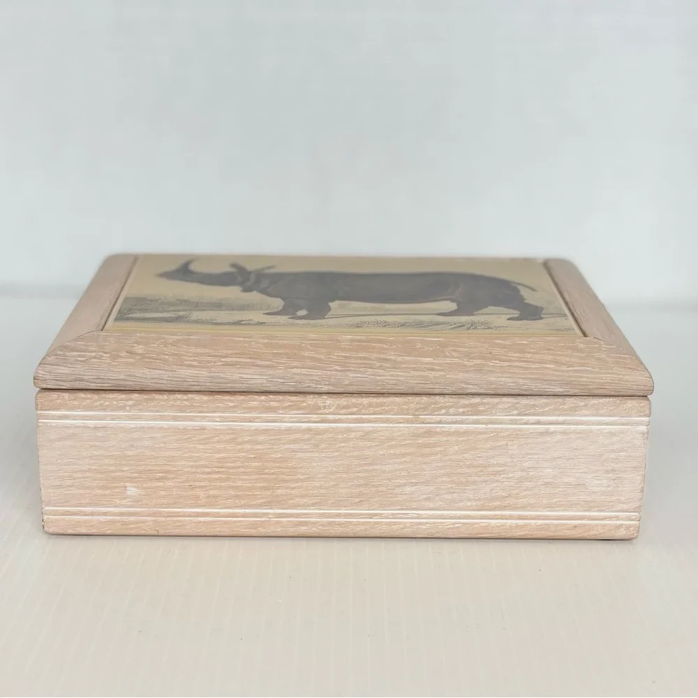 Vintage Kimberly Enterprises Art Tile Rhinoceros Jewelry Music Box