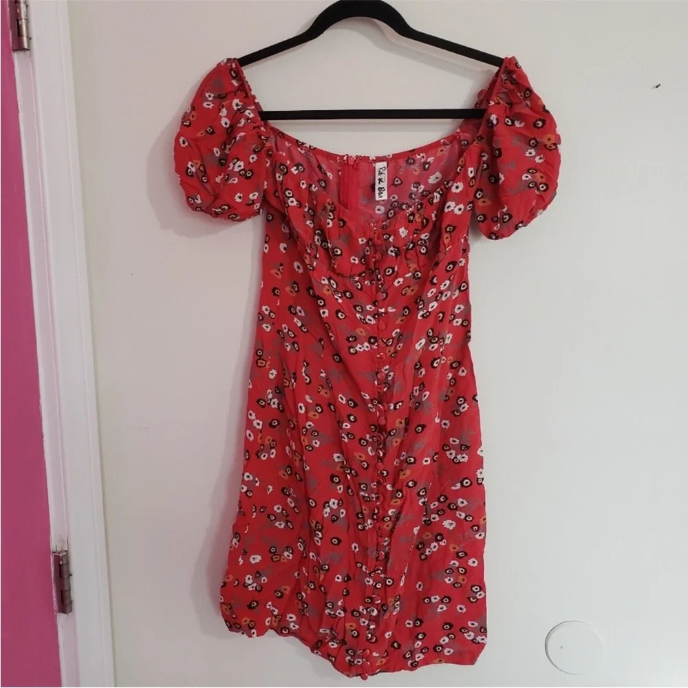 Rat & Boa Red Bambi Bustier Button Down Floral Peasant Prairie Dress