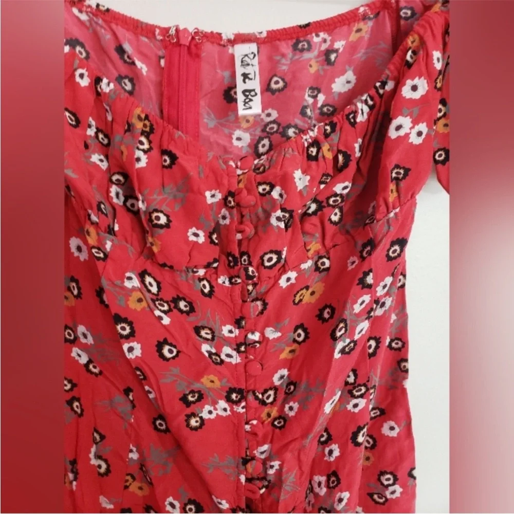 Rat & Boa Red Bambi Bustier Button Down Floral Peasant Prairie Dress