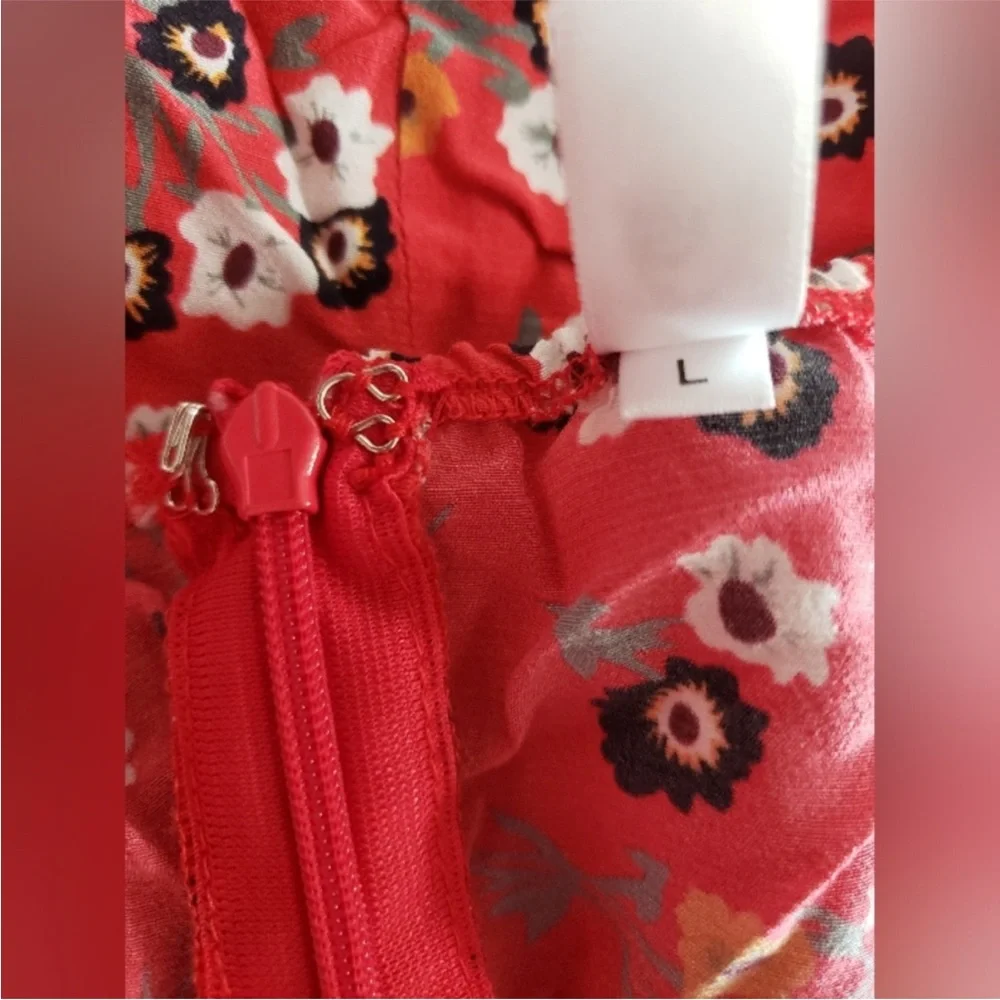 Rat & Boa Red Bambi Bustier Button Down Floral Peasant Prairie Dress