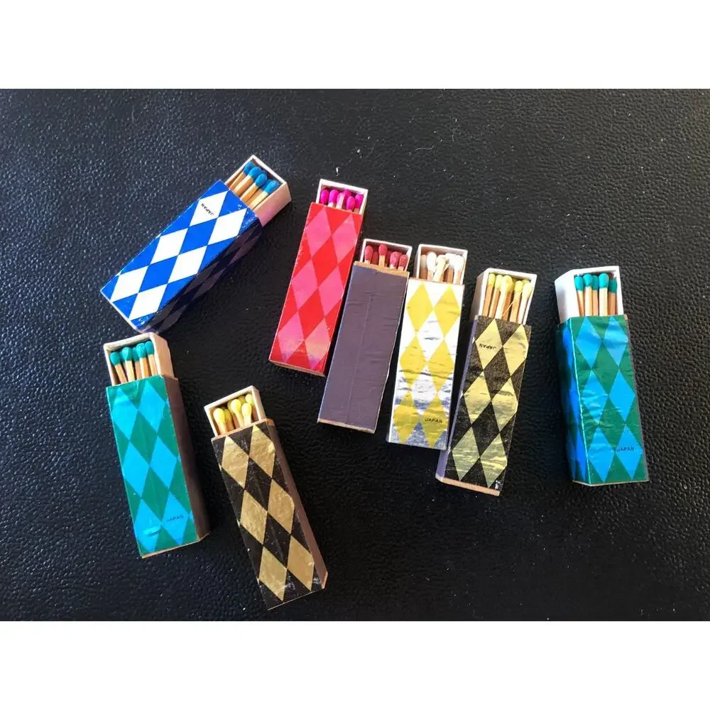 Vintage Wooden Matches In Argyle Pattern Slide Boxes Made in Japan Set Of 8