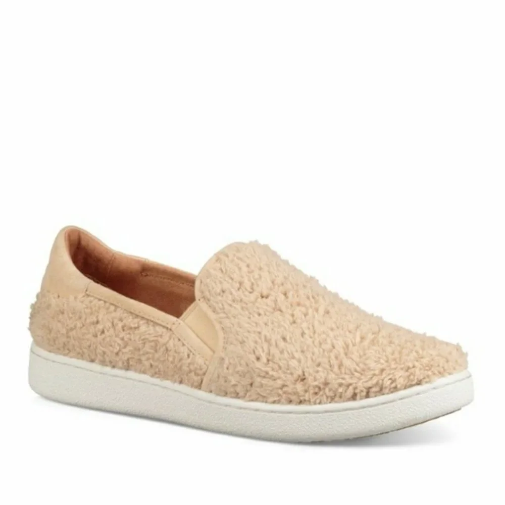 UGG Ricci Leather Faux-Fur Slip-on Sneakers, Size 8.5, Color: Natural