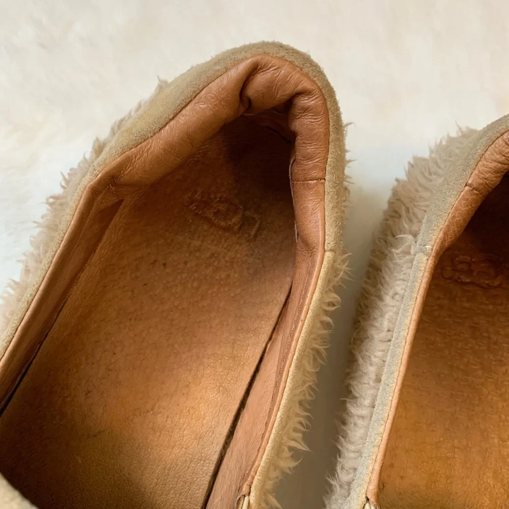 UGG Ricci Leather Faux-Fur Slip-on Sneakers, Size 8.5, Color: Natural