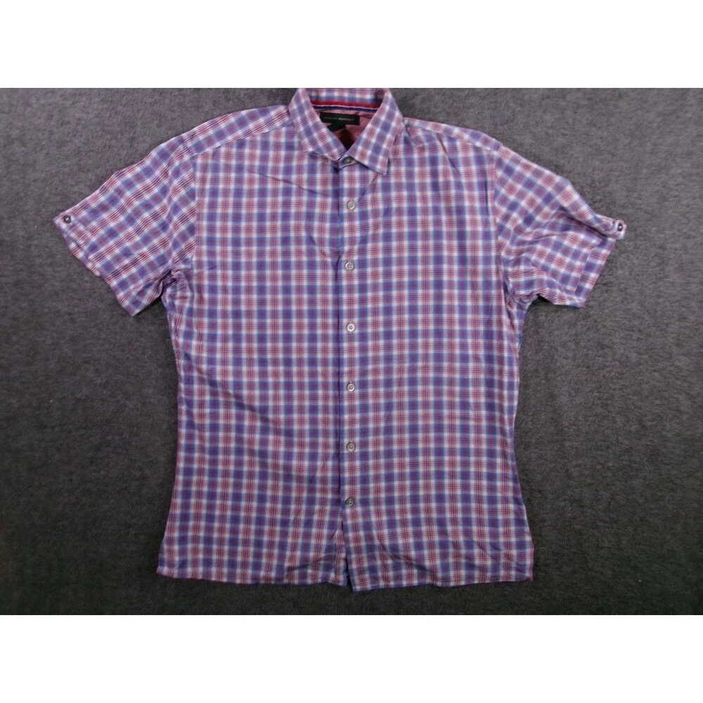 Banana Republic Shirt Men Small Blue Red Plaid Casual Preppy Classic Office Work