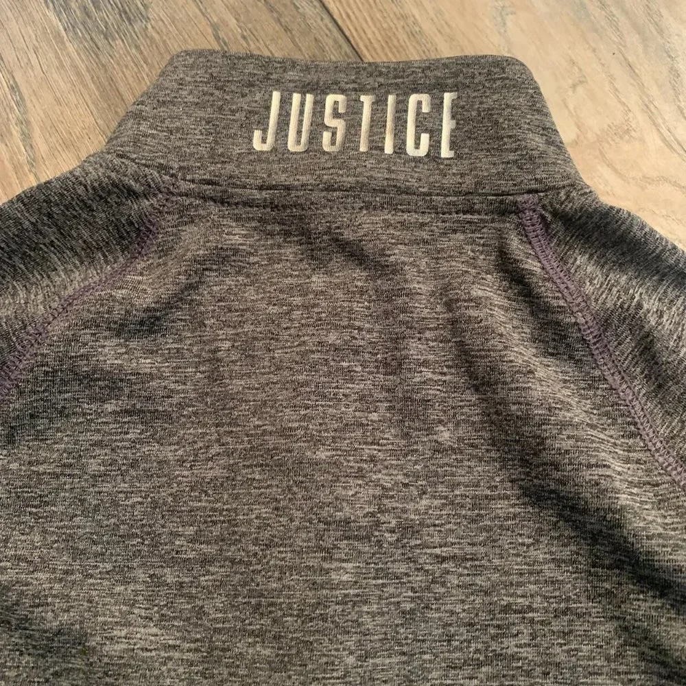 JUSTICE GIRL'S HEATHER GRAY LS 1/4 ZIP ATHLETIC PULL-OVER W/THUMBHOLES 7-EUC