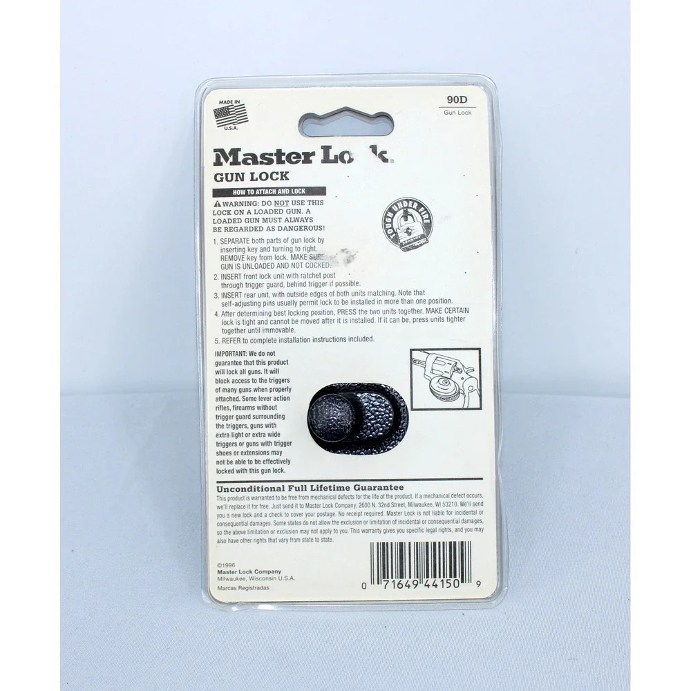 Master Lock Gun Trigger Lock 90D Handgun Safety Device New in Package