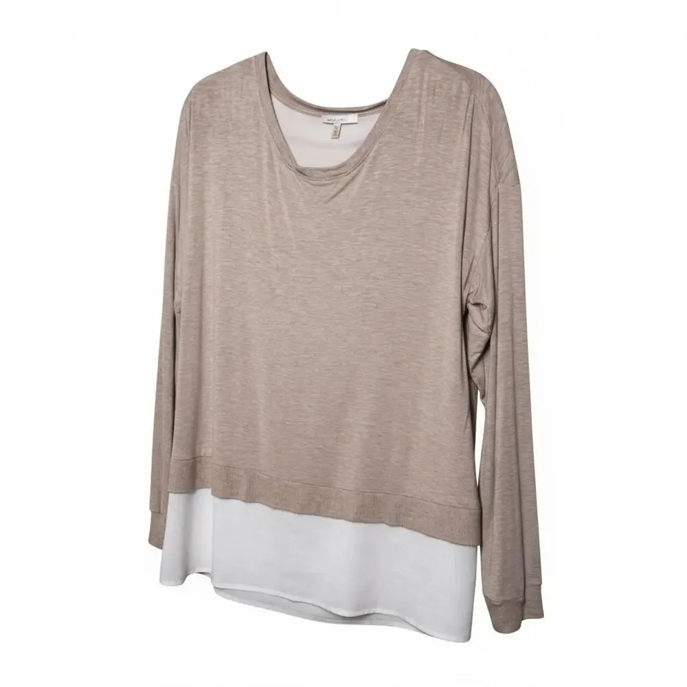 CALVIN KLEIN LAGON LOOK LONG SLEEVE SPLIT BACK TOP CREAM AND WHITE SIZE S
