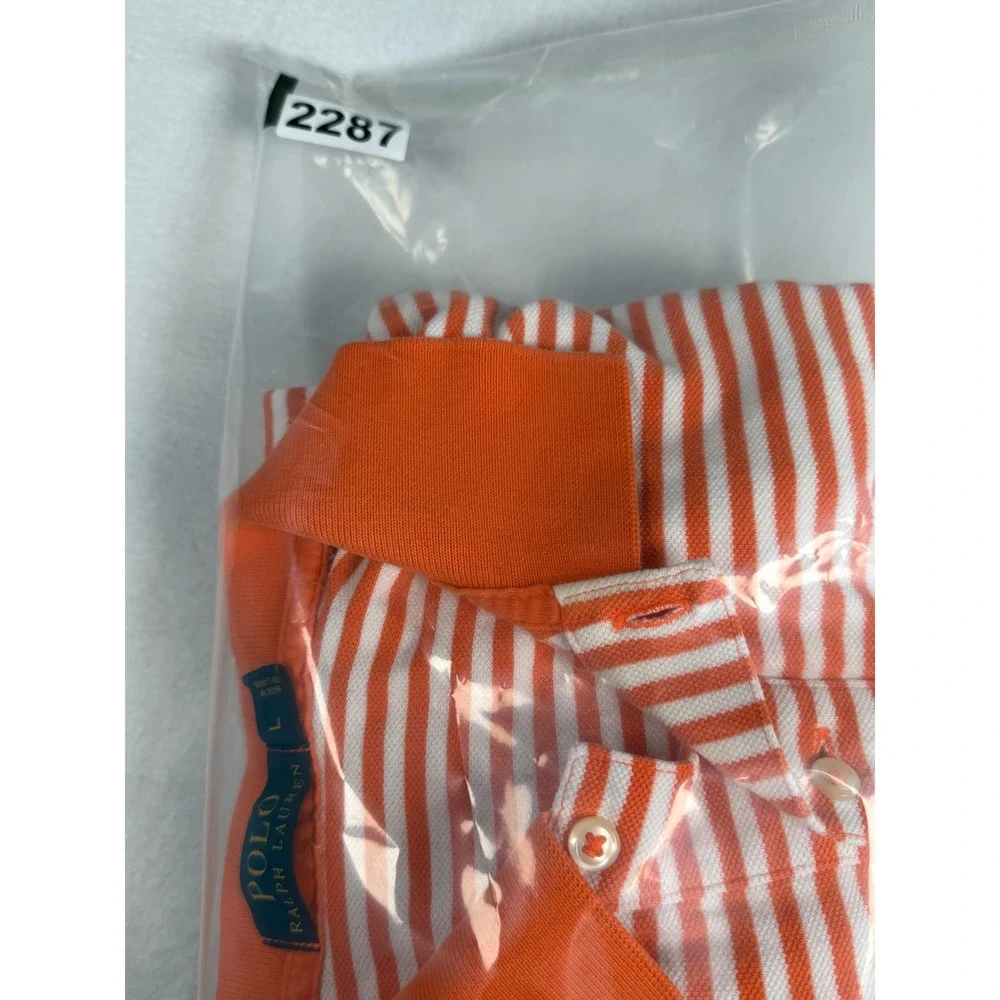 Ralph Lauren Polo Shirt Mens Large Striped Orange White Short Sleeve Casual Top