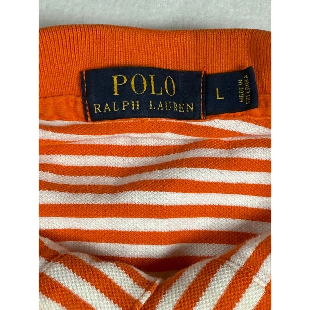 Ralph Lauren Polo Shirt Mens Large Striped Orange White Short Sleeve Casual Top