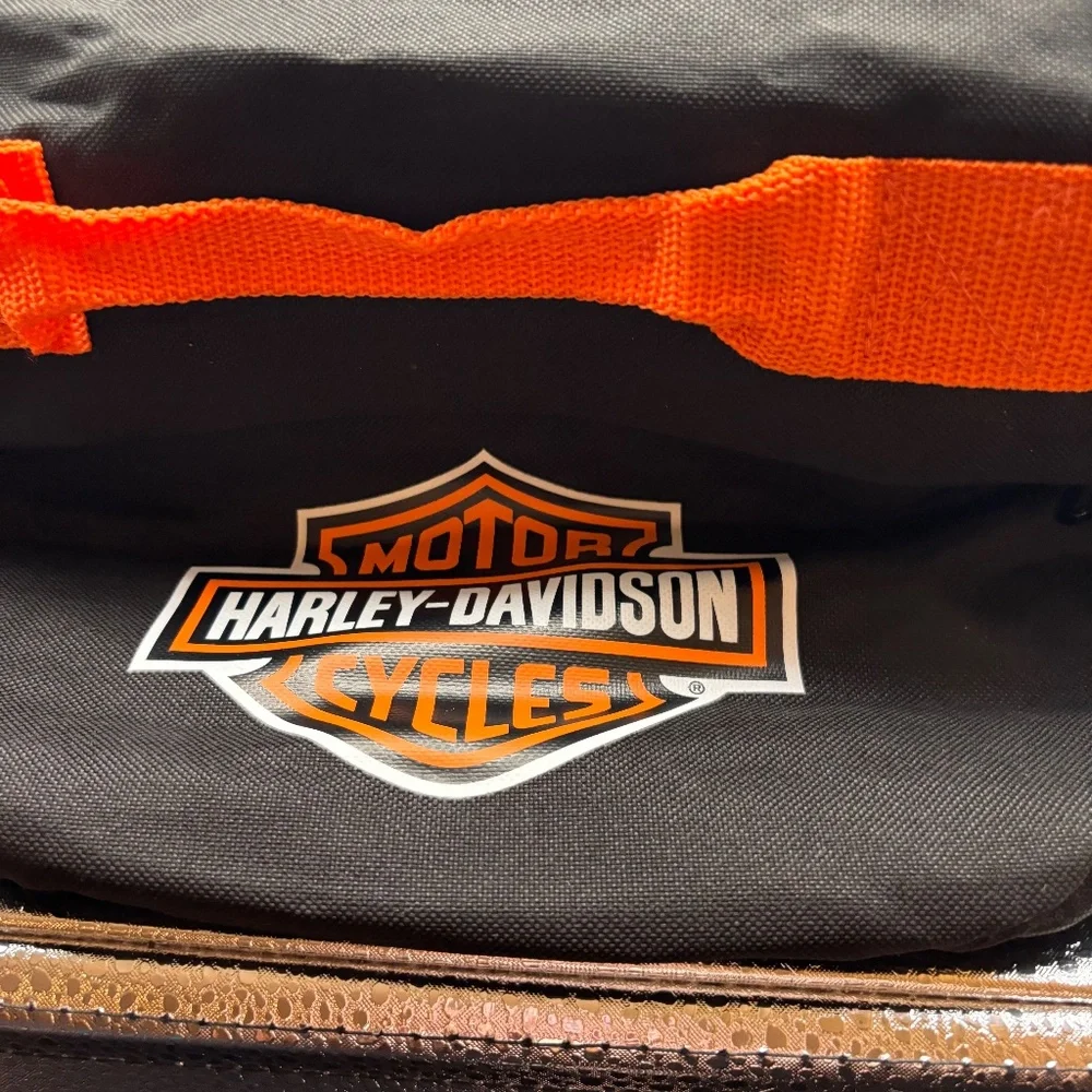 Vintage Harley Davidson Motorcycles Large Orange and Black Duffel Travel Bag
