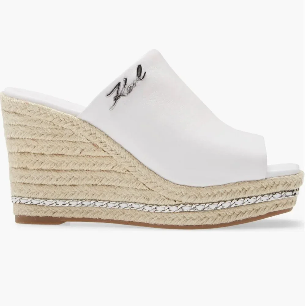 Karl Lagerfeld Paris Espadrille Wedge Sandal in White Size 8.5