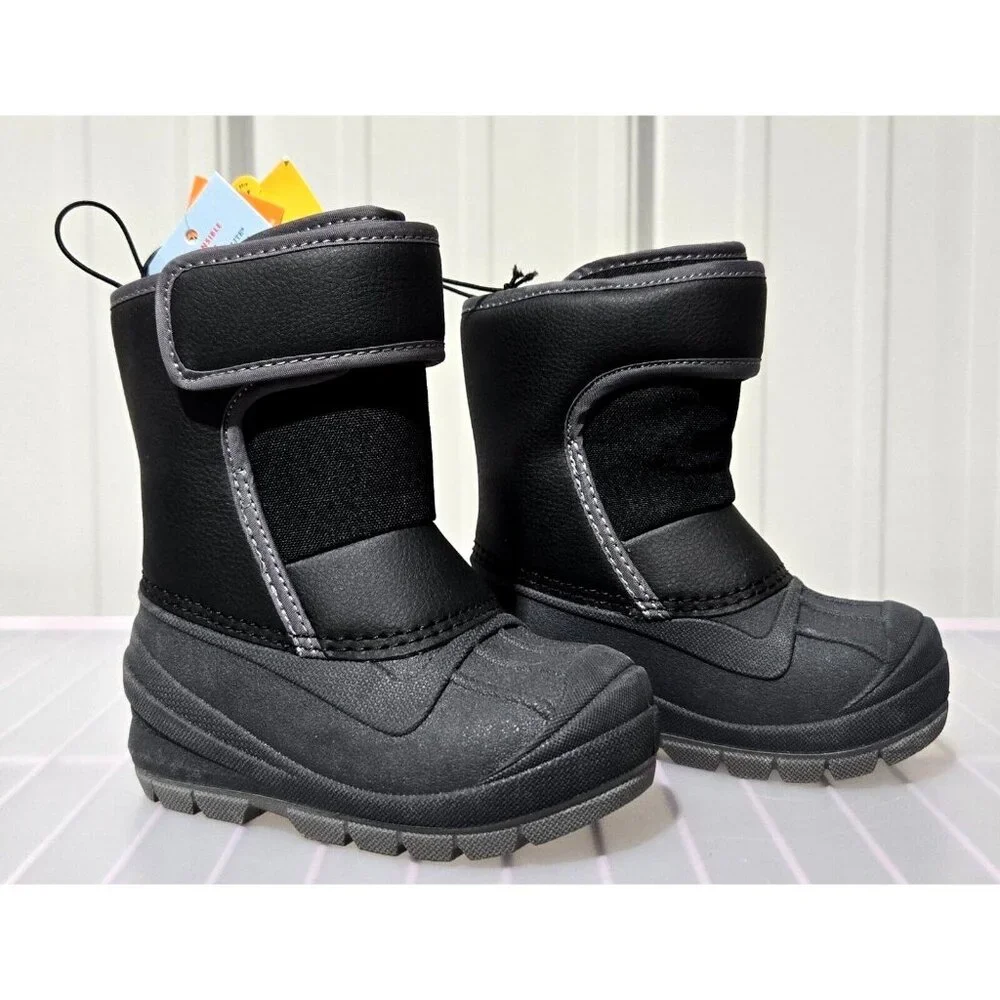 Cat & Jack Lenny 2 Tone Black Snow Boots w/ Fleece Lining -- Little Boys' Size 5