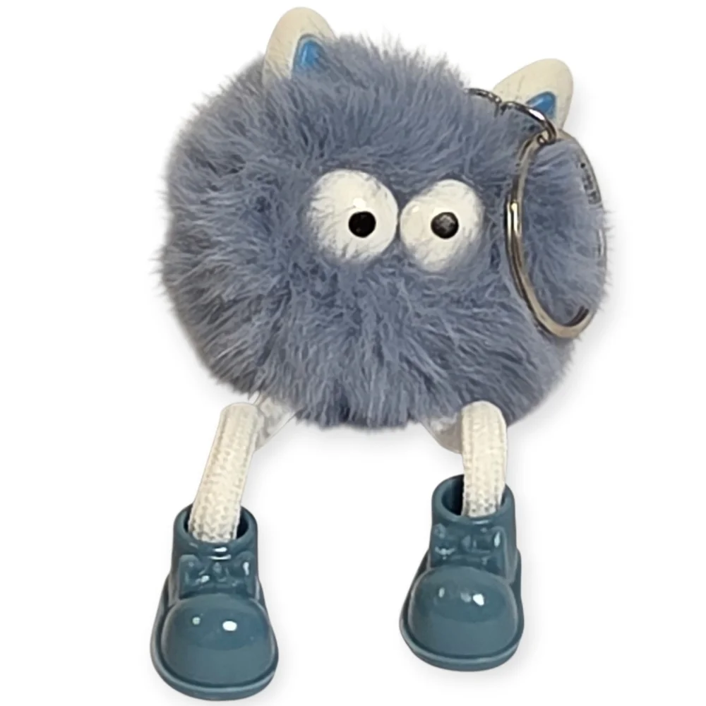 Silly Little Long Blue Faux Fur Monster Bag Charm Keychain Handbag Accessories