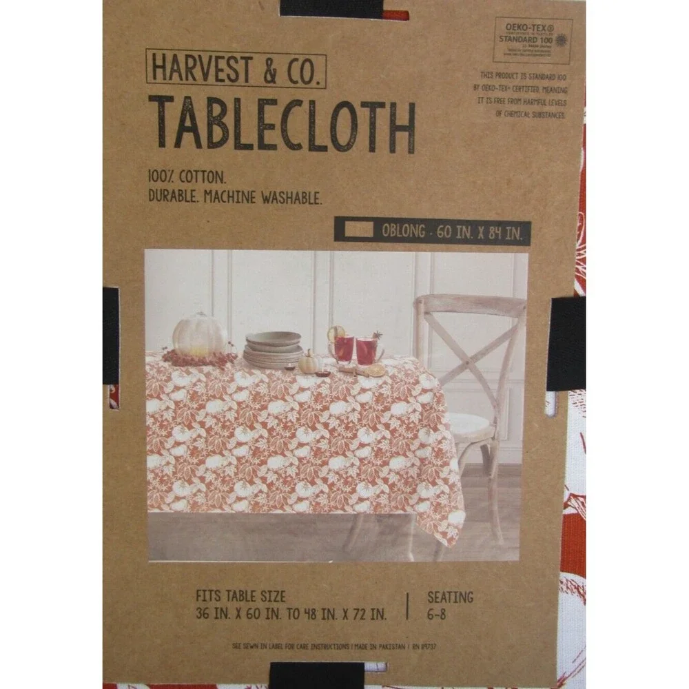 Harvest & Co Tablecloth New 100% Cotton Certified Oeko-Tex Oblong 60x84