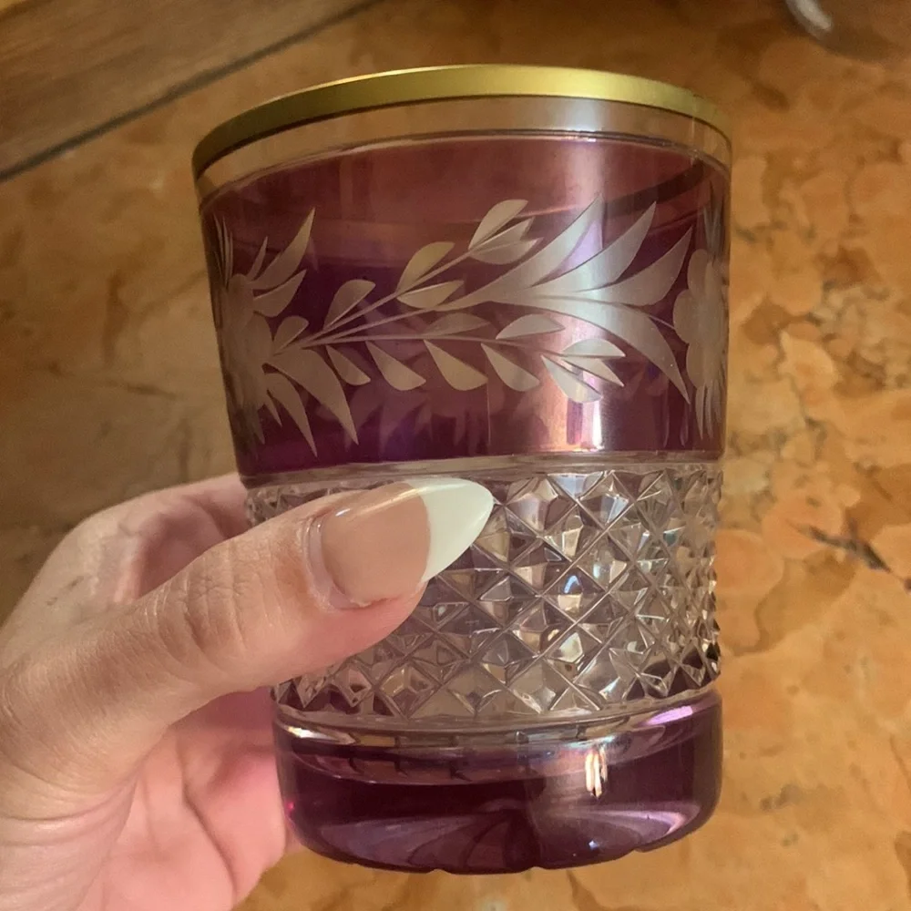 Ebeling & Reuss Amethyst Cut to Clear Crystal Double Old Fashioned Glass