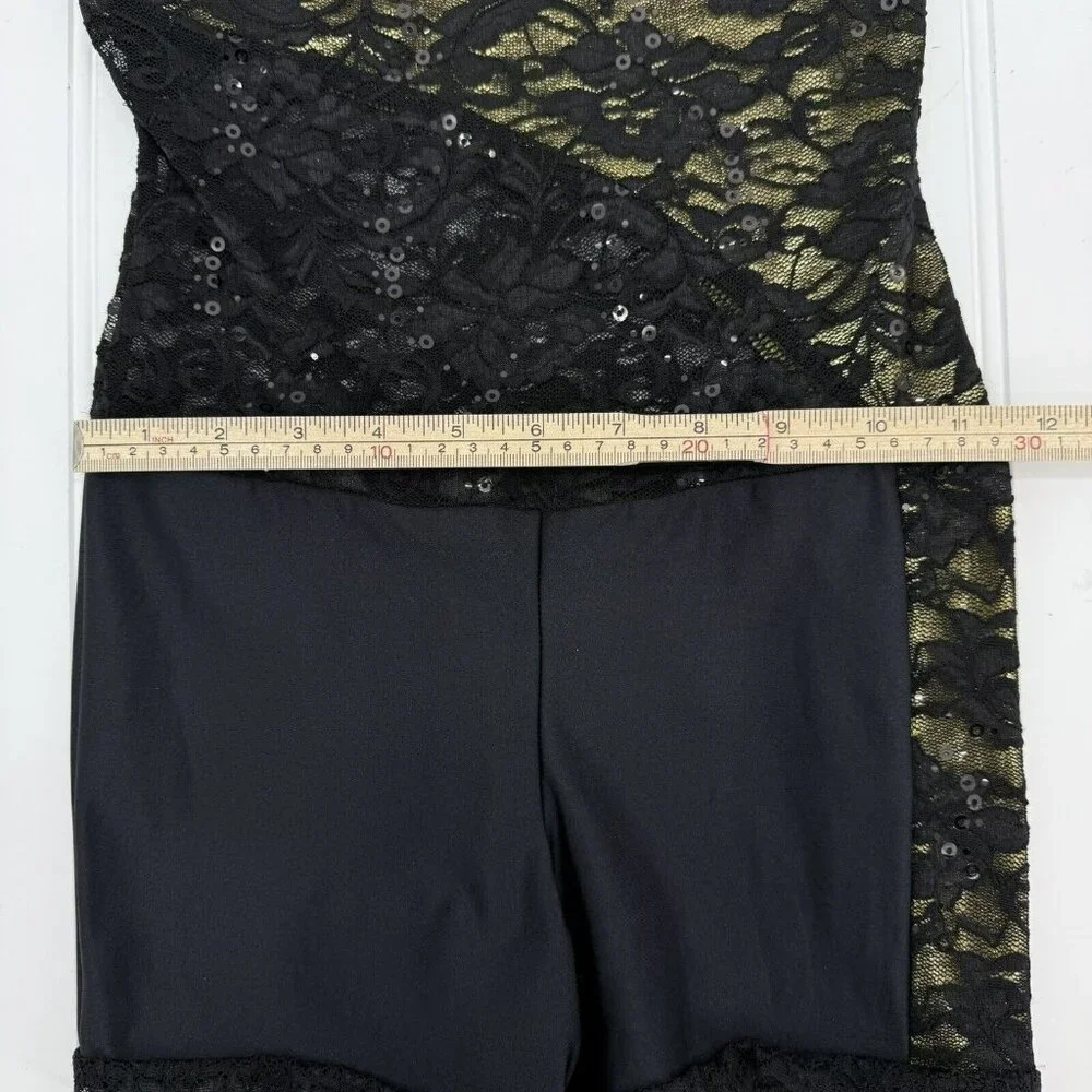 Dance‎ Costume Black Gold Sequins Jazz Child Large Open Back “Bionic”