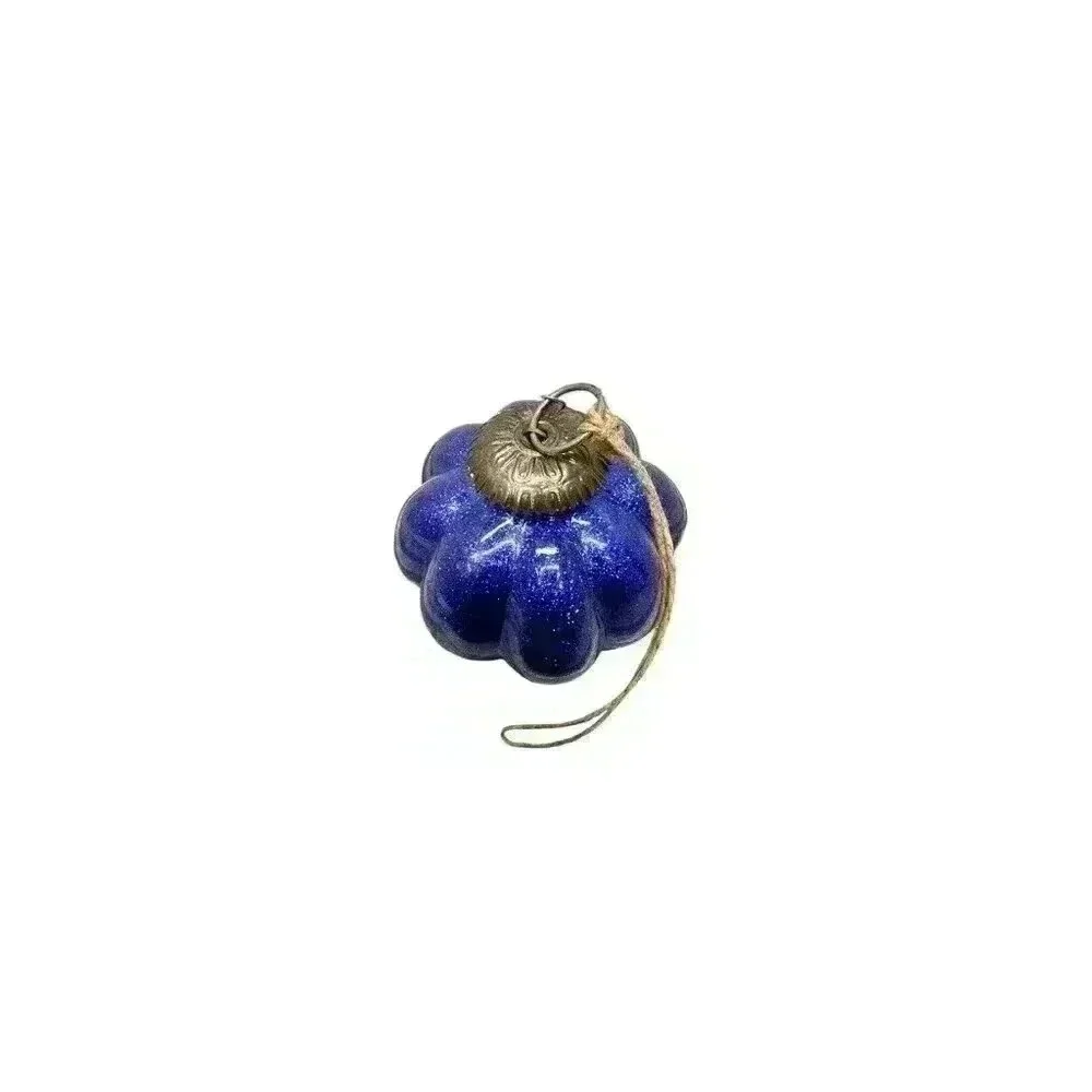 Glass Ribbed Amethyst/Blue Ball Hanging Christmas Ornament Sparkle