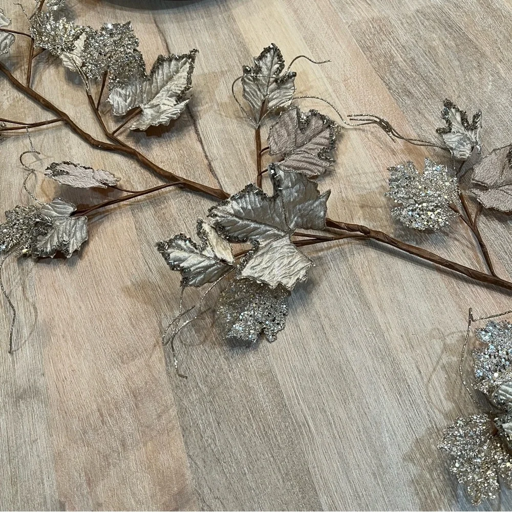 Metallic Glitter Champagne and Taupe Fig Leaf Holiday Garland