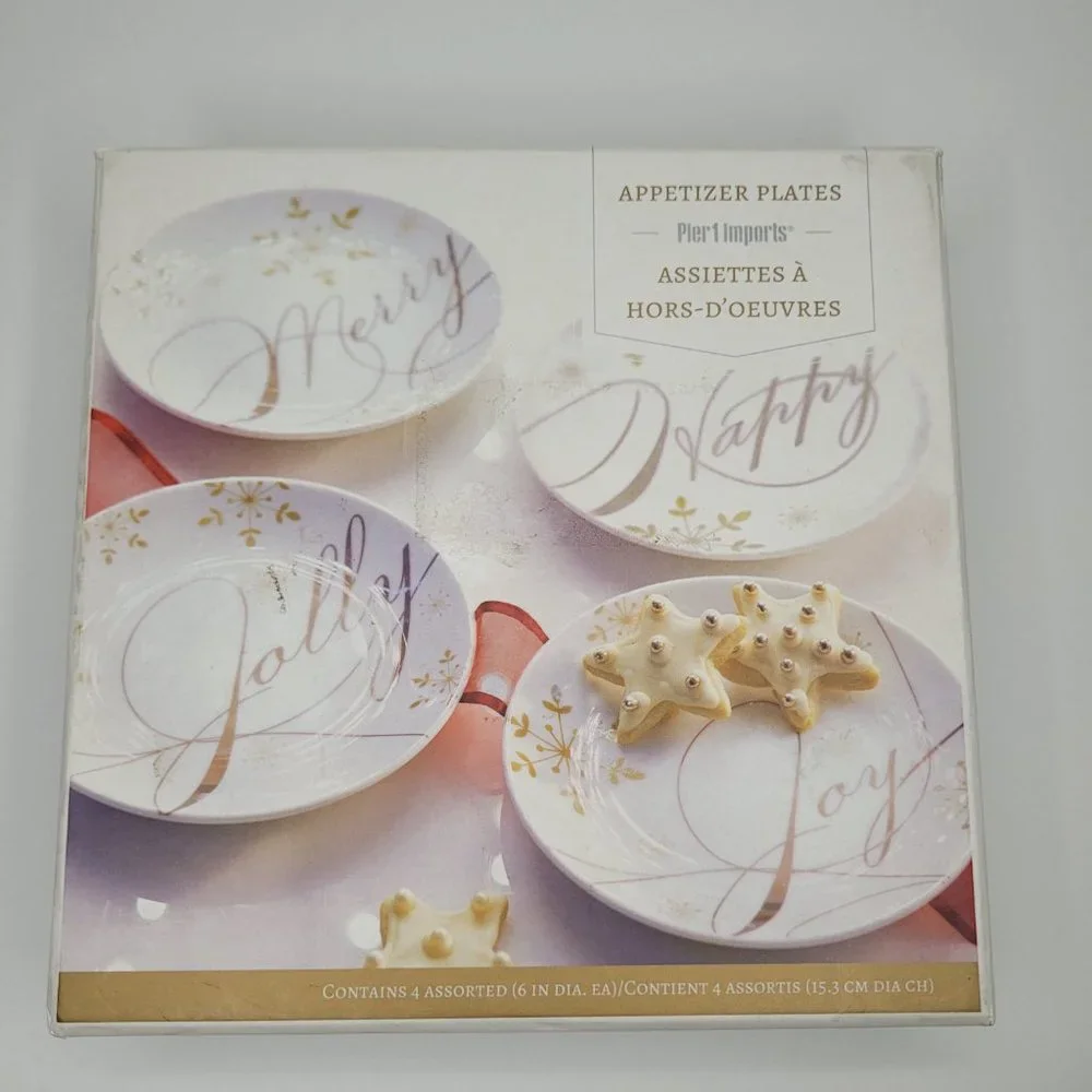 Pier 1 Imports Holiday Season Appetizer Plates Set of 4 Christmas Wish 6