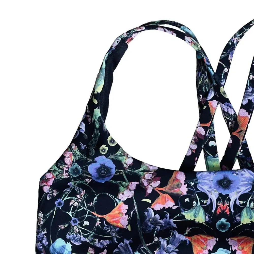Lululemon Women’s Sz 2 Black Floral Sports Bra Energy Flowerscope Medium Support