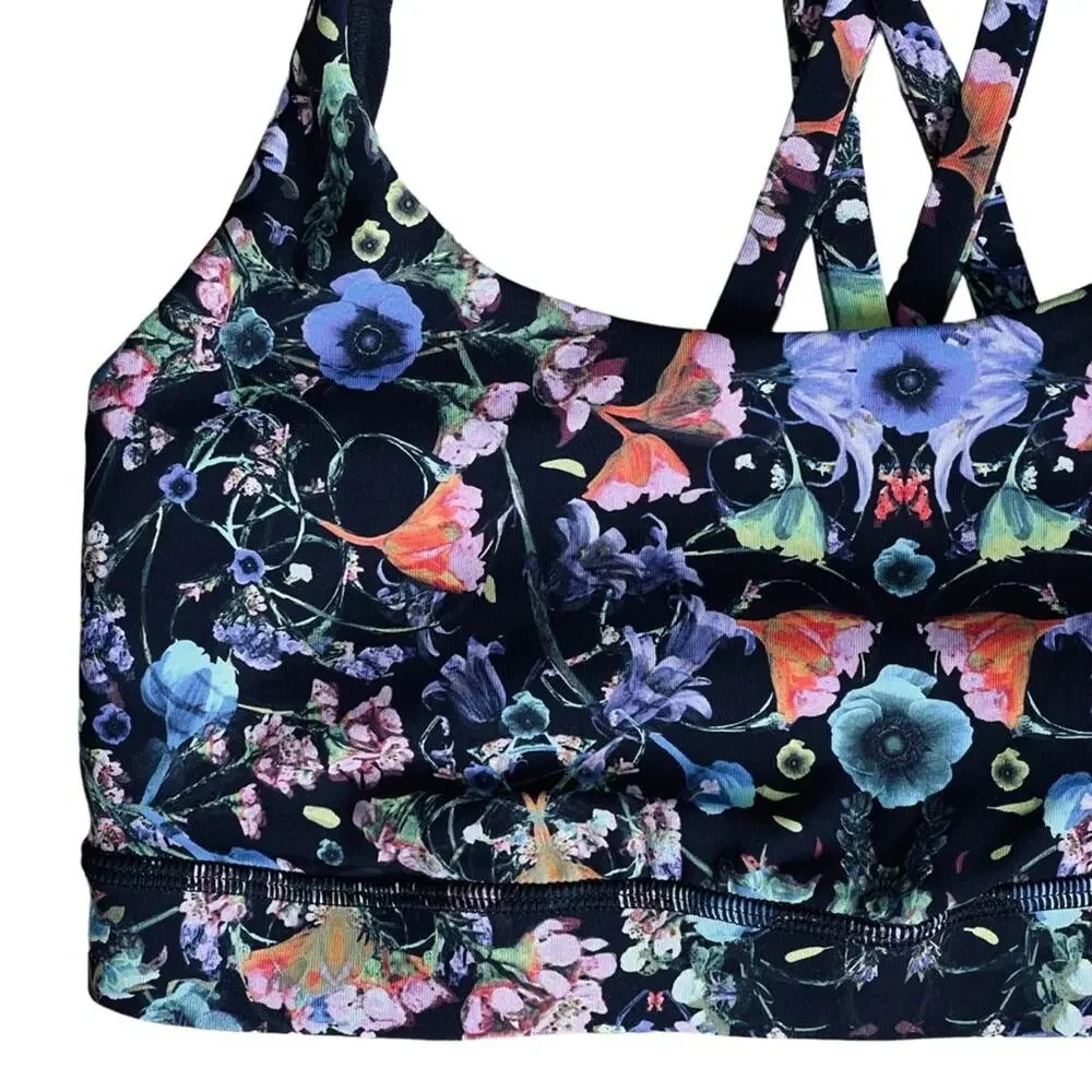 Lululemon Women’s Sz 2 Black Floral Sports Bra Energy Flowerscope Medium Support