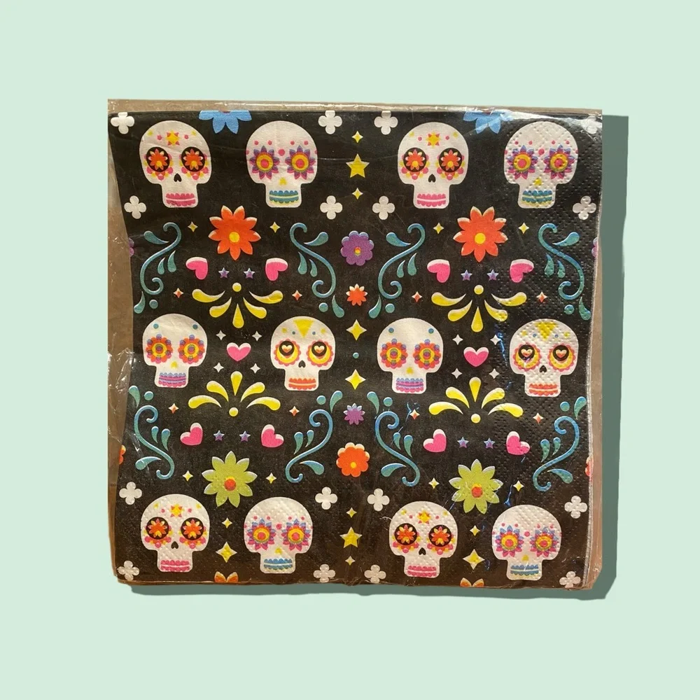 Cinco DeMayo Festive Skull Napkins - Black and Multicolor