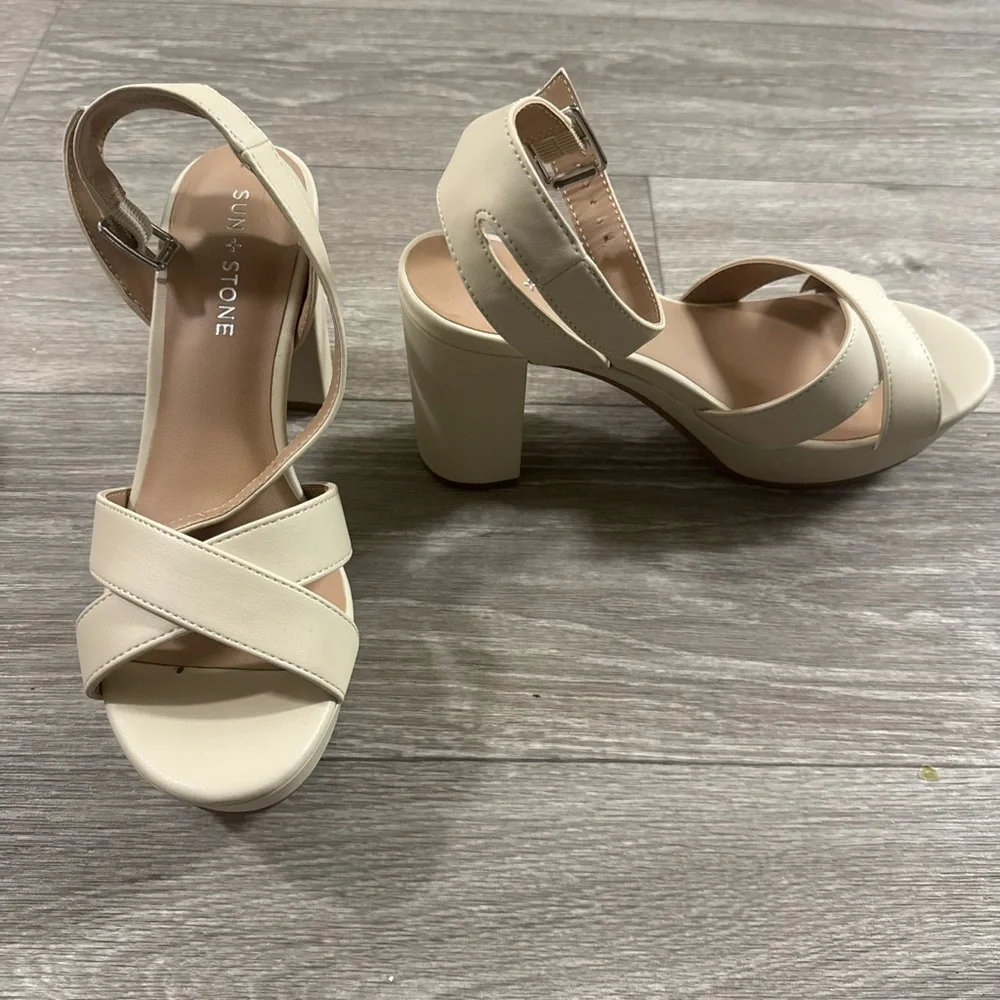 Sun + Stone Lillah Block heel Platform Dressy Sandals in Bone