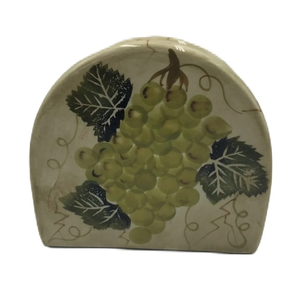Tabletops Unlimited Cabernet Handpainted Collection Ceramic Napkin Holder Grapes